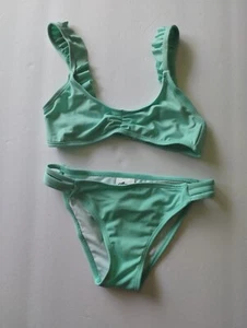 Aqua 2-Pieces Swimsuit Girls Size 8 Spearmint Green Color Ruffle Bikini Top - Picture 1 of 12