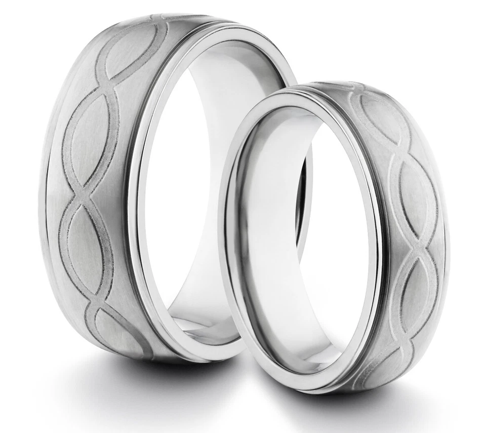 CONJUNTO DE DOS ANILLOS SUYA Y SUYA 8MM/6MM Titanio Lazo Infinito Ajuste Cómodo Alianza de Boda Foto 1 de 3