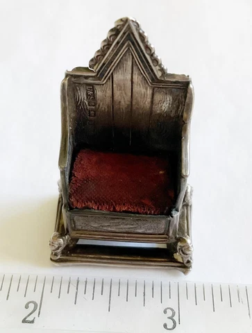 Antique Victorian Silver Miniature Chair/Pin Cushion/Emery Cover