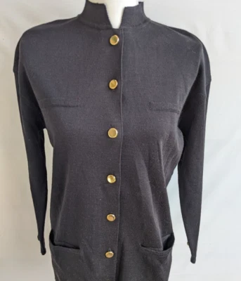 Vintage Liz Claiborne Black Sweater Sheath Petite Dress Gold Buttons  XS - Image 1 of 4
