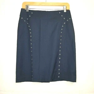 J. McLAUGHLIN Bleistiftrock mit Ösendetail marineblau Gr. 2 kurz Stretch Made in USA - Bild 1 von 12