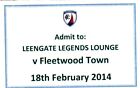 Ticket - Chesterfield v Fleetwood Town 18.02.14 JPT - Legends Lounge