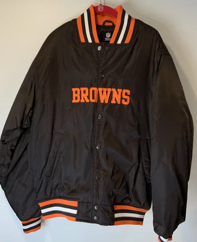 Cleveland Browns NFL Lined Quilted Brown Jacket Size Medium Vintage Cover