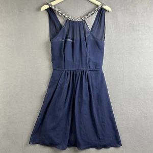 Vestido de Novia David Talla 6 Azul Marino Gasa Corto Dama de honor Estilo Perlas NUEVO - Imagen 1 de 20