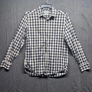 Camisa Lucky Brand Para Hombre Mediana Abotonada Azul Cuadros Bordada Azteca Occidental - Imagen 1 de 9