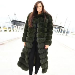 Women Thick Real Fox Fur Detachable Sleeve Long Coat Winter Jacket Outerwear Hem - Picture 1 of 10