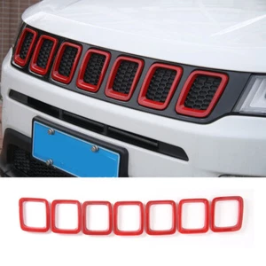 7x Car Grill Inserts Grille Cover Frame Trims Kit for Jeep Compass 2017-2019 Red - Picture 1 of 6