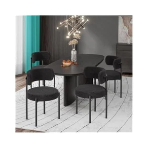 Mid Century Dining Chair Set, 4 PCs, Black Boucle Fabric & Metal Legs - Picture 1 of 7