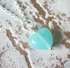 Sólido 925 Plata de Ley Y Turquesa Azul Cristal Murano Collar con Corazón - Bild 1 von 2