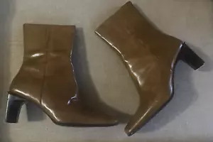 Vintage 90er Nine West Größe 7,5 braune Lederstiefelette eckige Zehenpartie ~ Belalao - Bild 1 von 12
