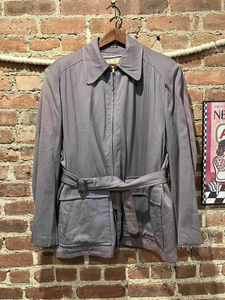 Chaqueta de gabardina vintage Hércules años 50 Rockabilly con cinturón para hombre 42 forro de piel de oveja Foto 1 de 4