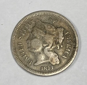 1873 "Open 3" Three Cent Nickel ungraded copper-nickel KM#95 item#Mc-24-056 - Picture 1 of 6