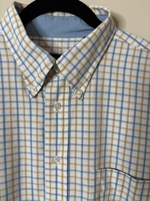 Jos A Bank Mens Large Long Sleeve Button Down Shirt White Blue Orange - Image 1 of 4