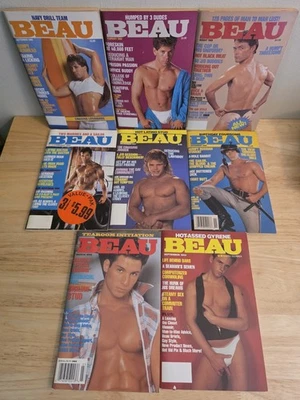 8 vtg 1990-1996 BEAU MAGAZINES Gay Interest Male Erotic B & W - Image 1 of 3