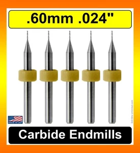 .024" 0.60mm Two Flute End Mill Carbide FIVE Pieces Made in USA .6 M200a - Picture 1 of 5