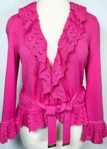 Beautiful St.John Knit open style jacket with belt hot pink open stitch NWOT 8 - Picture 1 of 5