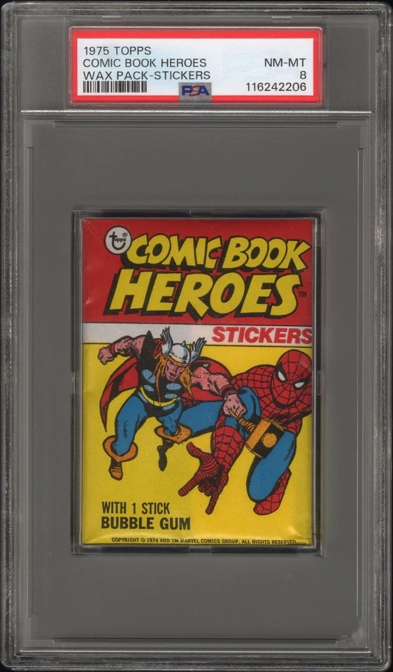1975 Topps Marvel Comic Book Heroes Stickers Wax Pack PSA 8 NM/MT - Image 1 of 1