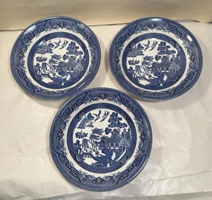 3 Churchill Blue Willow 7 3/4" Coupe Soup Bowls - Picture 1 of 6