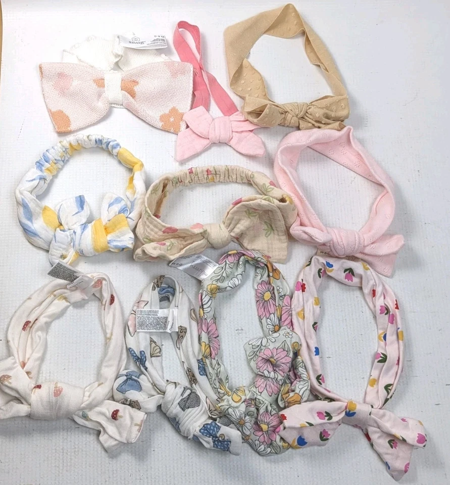 Lot of 10 Baby Girl Headbands With Bows Multicolor Patterned floral 0-9 m - Image 1 of 4