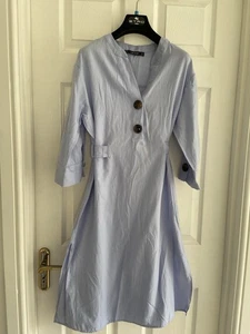 NWOT ZARA Blue Cotton With Side Slit Shift Dress S - Picture 1 of 5