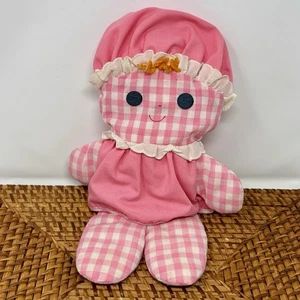 Vintage 1975 Fisher Price "Lolly Dolly" rosa Gingham Baby Rassel Plüsch weiche Puppe - Bild 1 von 5