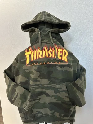 Thrasher Magazine Sudadera con Capucha Ejército Estampado Camuflaje Sudadera Talla Pequeña Patín Y2K Grunge Foto 1 de 4