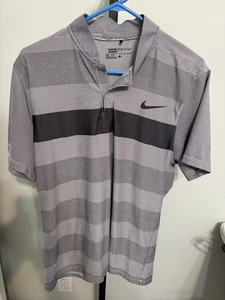 Nike Golf Herren L Poloshirt Quarter Snap grau Dri Fit gestreift schwarz - Bild 1 von 8