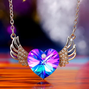 Kreative Engel Flügel Schmuck Halskette Damen Wunderschöne Herz Kristall - Bild 1 von 10