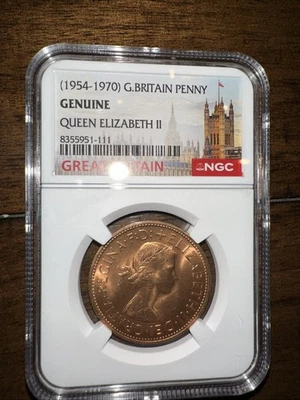 1954 - 1970 Great Britain Penny NGC Genuine Queen Elizabeth II - Image 1 of 2