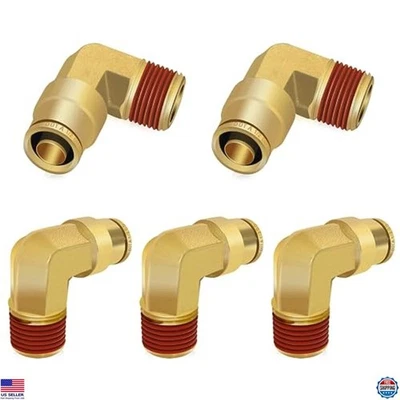 Siptenk 1/2" DOT Brass Push-to-Connect Elbow Fittings - 5 Pack for Air Brake - Image 1 of 4