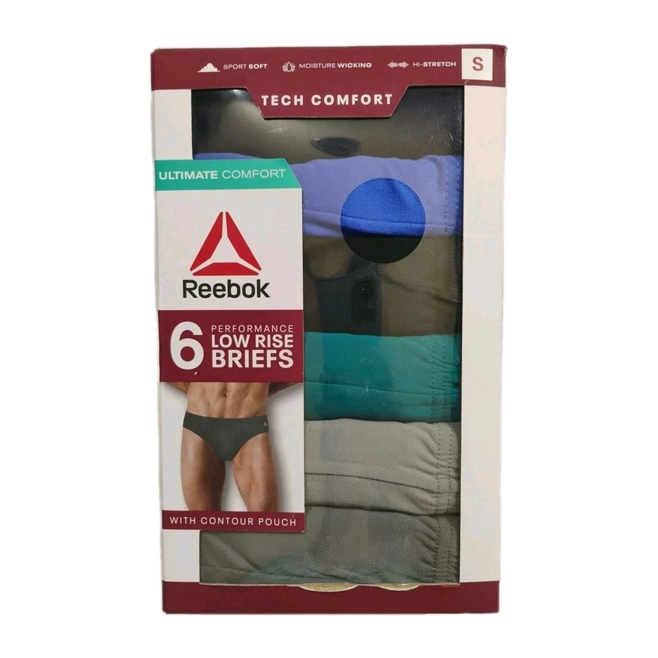 6-Pack Reebok Tech Comfort Performance Low Rise Briefs Blue Gray Black Small
