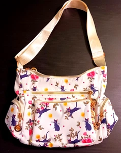 Kleine schwarze Katze Mond Rosen Handtasche - Bild 1 von 17