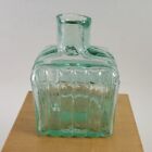 RARE Vtg Antique 1890"s Inkwell Glass Bottle Light Green Ribbed w/ Pen Rests #10