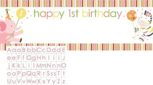 1st Birthday Elephant Zebra Pink Stripe Party Banner Personalize It 50cm x 152cm - Picture 1 of 3