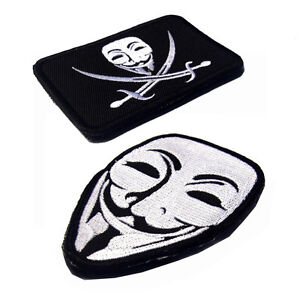 2 pièces V pour Vendetta homme anonyme fawkes masque logo crochet patch badge brodé