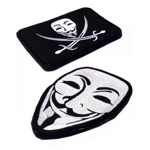 2PCS V for Vendetta Anonymous Guy Fawkes Mask Logo Hook Patch Embroidered Badge - Picture 1 of 7