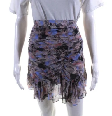 IRO “Chronic” Black Blue Floral Ruched Mini Skirt ~ Sz 34 (0 US) - Image 1 of 4