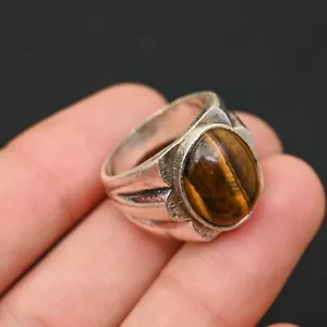 925 Sterling Silver Tiger's Eye Men's Ring Handmade-Statement All Size-BJ85 - Picture 1 of 5