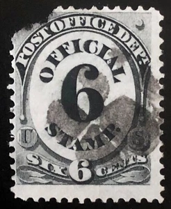 US 1873 #O50 Black 6c Post Office Dept Official Corner Fault Filler Fancy Cancel - Picture 1 of 3