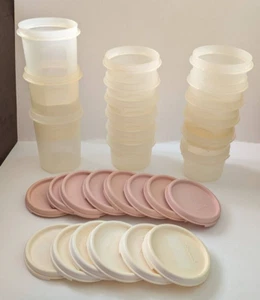 Lote De Colección Tupperware MODULAR MATES 15 piezas con 14 Tapas #1 #2 7oz 15oz Rosa Blanco Redondo - Imagen 1 de 11
