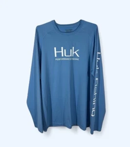 Huk Pursuit Vented Long Sleeve Shirt Men's XXL Blue Performance Stretch Fishing - Picture 1 of 6