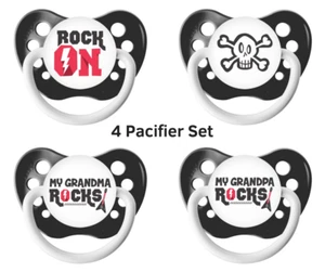 Rock Pacifier Set - Unisex - Black - Includes 4 Pacifiers- Alternative Baby Gift - Picture 1 of 6