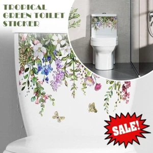 Plant Leaves Flowers Toilet Seat Lid Stickers Self-Adhesive Bathroom Decals.2024 - Picture 1 of 10