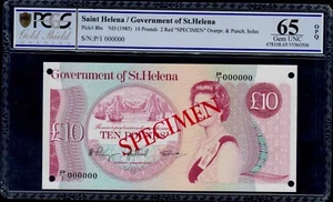 SAINT HELENA SPECIMEN 10  POUNDS ( 1985 ) PICK # 8bs PCGS 65 GEM UNC OPQ. - Picture 1 of 2