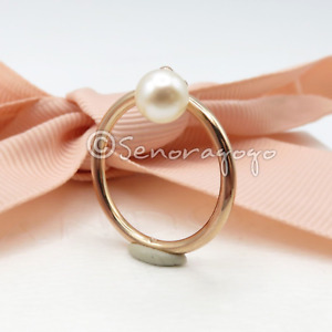 PANDORA Rose Gold Ring With Pearl Dangle Hanging Charm Size 58 #187525P