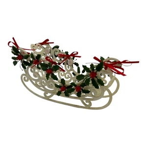 Vintage Santa’s Sleigh  Plastic  7.5” Long  Red Ribbons And Holly Leaves/Berries - Picture 1 of 11