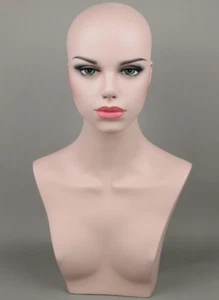 Realistic Female Fiberglass Mannequin Head Bust For Wig Jewelry/Hat Display - Picture 1 of 6
