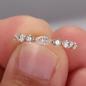 0.76Ct Marquise & Round Cut Moissanite Half Eternity Band Solid 10k Yellow Gold - Picture 1 of 12