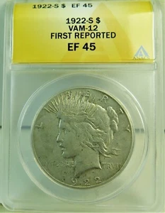 1922 S peace dollar ANACS XF45 *VAM 12 ray thru mtn FIRST reported* BR - Picture 1 of 3