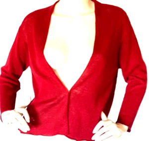 EILEEN FISHER Red 100% Linen Lightweight Knit Open Cardigan Sweater SZ M - Picture 1 of 10